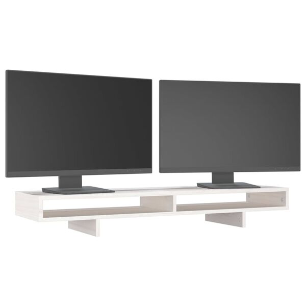 vidaXL Supporto per Monitor Bianco 100x27x14 cm Legno Massello di Pino