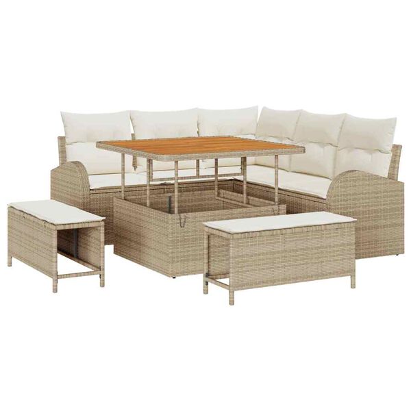 vidaXL Set Divano da Giardino con cuscino 8 pcs Beige e Crema
