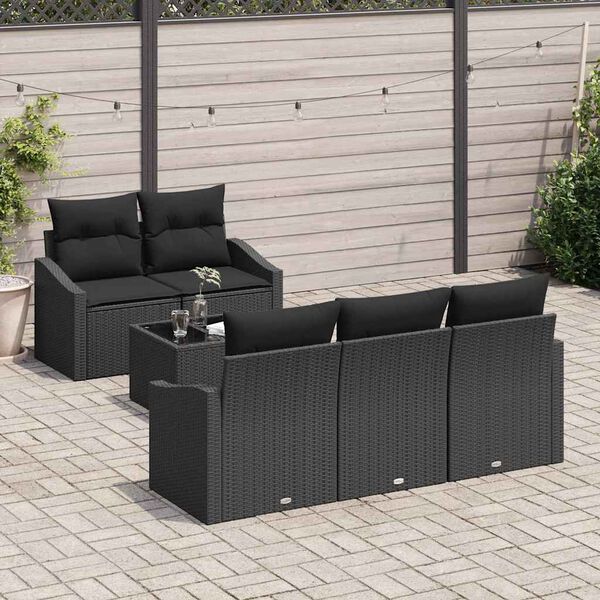 vidaXL Set di divani con cuscino 6 pcs Nero polyrattan