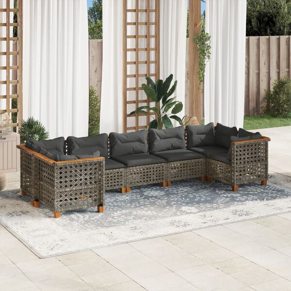 vidaXL Set Divani da Giardino 7 pz con Cuscini Grigio in Polyrattan