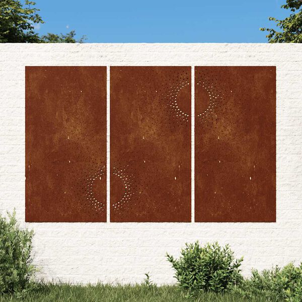 vidaXL Decorazioni Muro da Giardino 3 pz 105x55 cm Sole Acciaio Corten