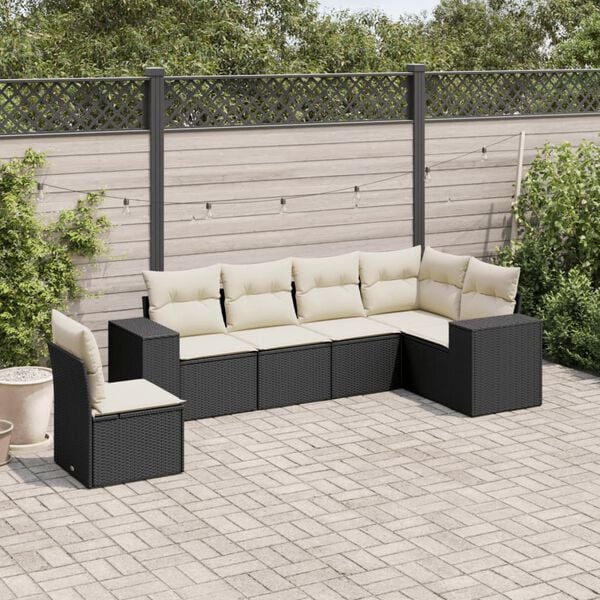 vidaXL Set Divano da Giardino 6 pz con Cuscini Nero in Polyrattan