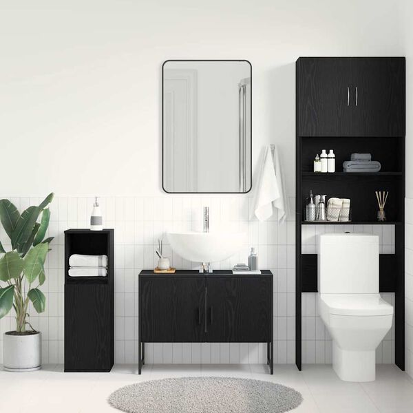 vidaXL Armadio per Lavabo da Bagno Rovere Nero 80 x 30 x 60 cm