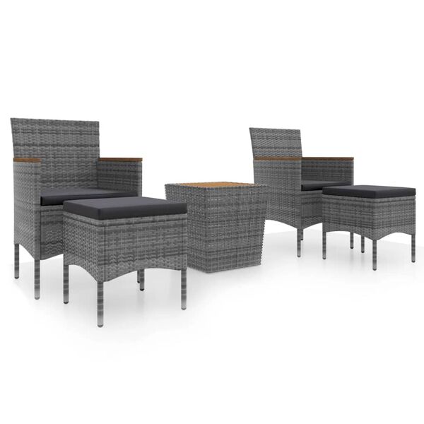 vidaXL Set Bistrot Giardino 5 pz Polyrattan e Massello Acacia Grigio