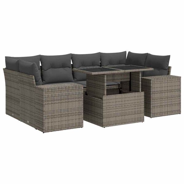 vidaXL Set Divani da Giardino 7 pz con Cuscini Grigio in Polyrattan