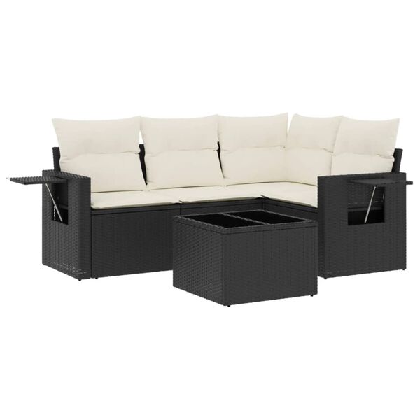 vidaXL Set Divani da Giardino 5 pz con Cuscini in Polyrattan Nero
