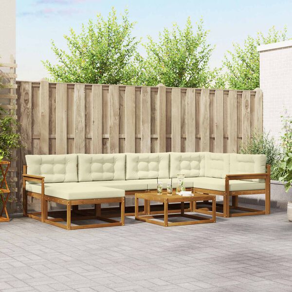 vidaXL Set di divani da esterno con cuscino 7 pcs Naturale e Crema