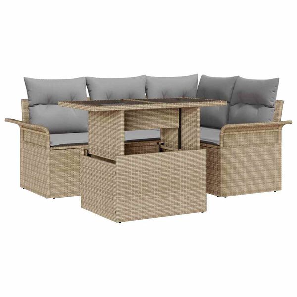 vidaXL Set Divano da Giardino con cuscino 5 pcs Beige Poly Rattan