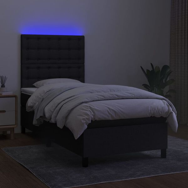 vidaXL Letto a Molle con Materasso e LED Nero 80x200 cm in Tessuto