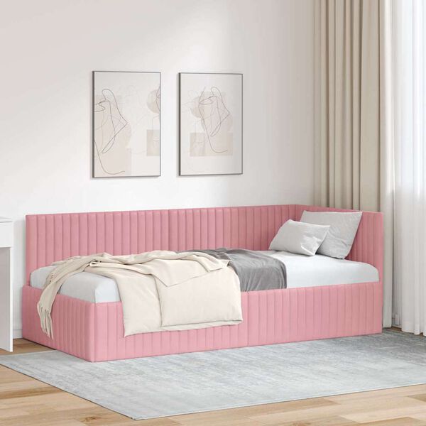 vidaXL Cornice del letto ad angolo Rosa 90 cm x 190 cm Velluto