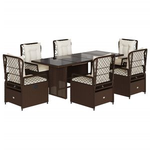 vidaXL Set da Pranzo da Giardino 7pz con Cuscini in Polyrattan Marrone