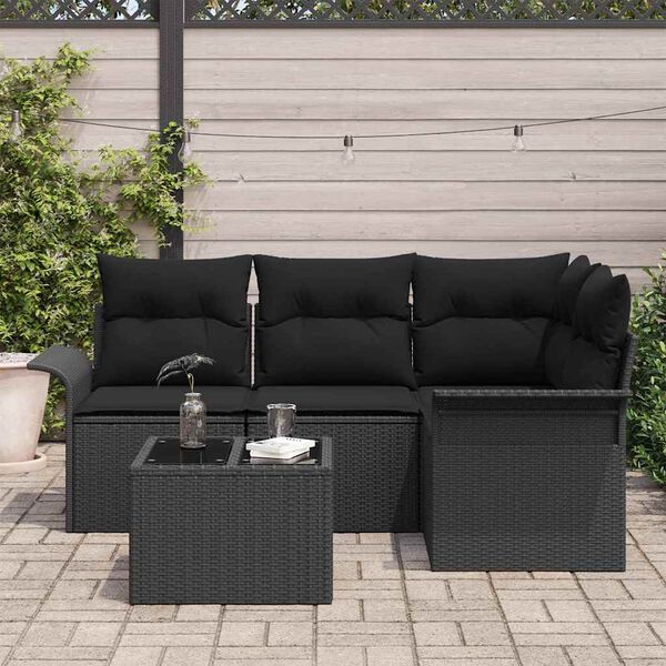 vidaXL Set Divano da Giardino con cuscino 5 pcs Nero polyrattan