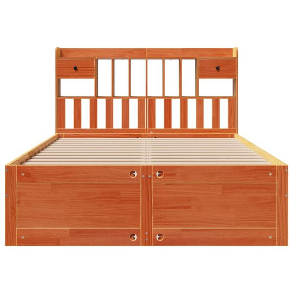 vidaXL Letto Libreria senza Materasso Marrone Cera 140x200 cm in Pino