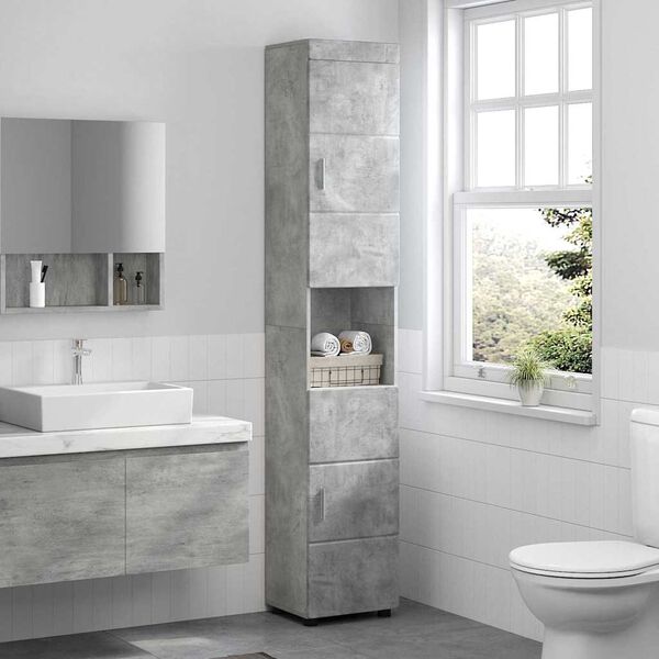 vidaXL Set di Armadi da Bagno TULUM Grigio cemento 37 x 31,5 x 203 cm