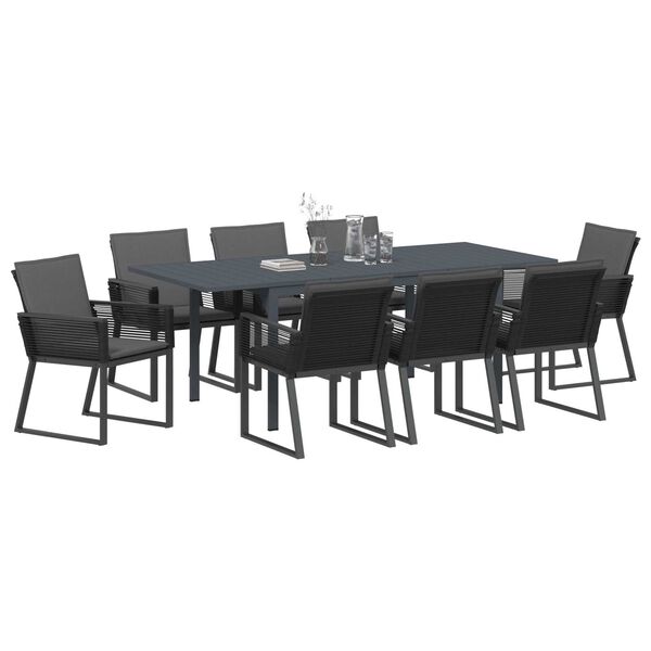 vidaXL Set da Pranzo per Giardino 9 pcs Nero polyrattan