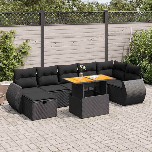 vidaXL Set Divani da Giardino 5 pz con Cuscini Nero Polyrattan Acacia