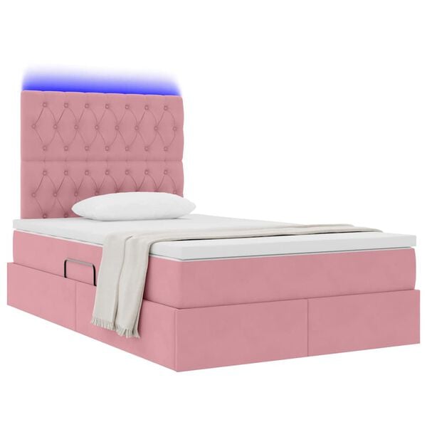 vidaXL Letto con contenitore e LED con led Rosa 120 x 200 cm Velluto
