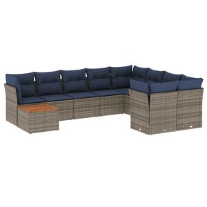 vidaXL Set Divani da Giardino 10 pz con Cuscini Grigio in Polyrattan