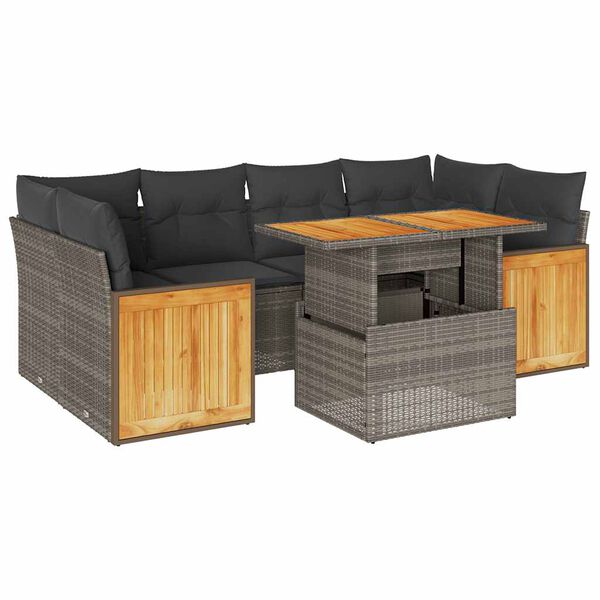 vidaXL Set Divani da Giardino 7pz con Cuscini Grigio Polyrattan Acacia