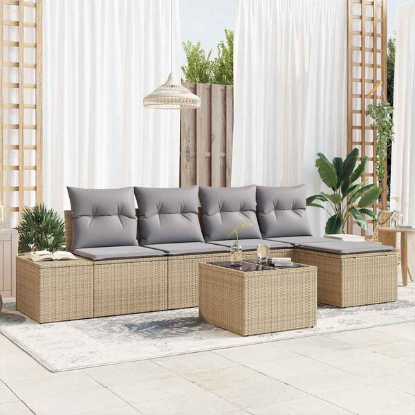 vidaXL Set Divano da Giardino con cuscino 6 pcs Beige polyrattan
