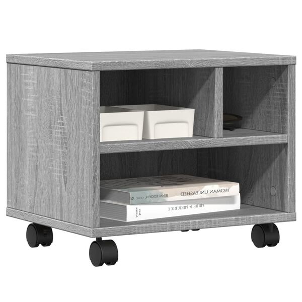 vidaXL Supporto per Stampante con Ruote Grigio Sonoma 41x32x34,5 cm