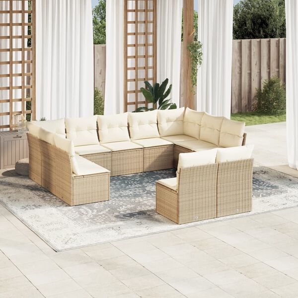 vidaXL Set Divani da Giardino 11 pz con Cuscini Beige in Polyrattan