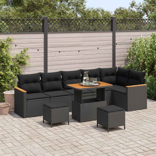 vidaXL Set Divano da Giardino 9 pcs Nero polyrattan