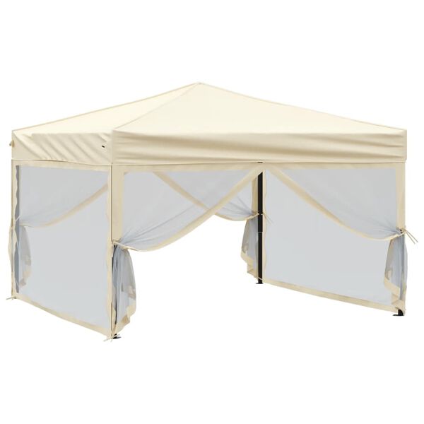 vidaXL Tenda per Feste Pieghevole con Pareti Laterali Crema 3x3 m