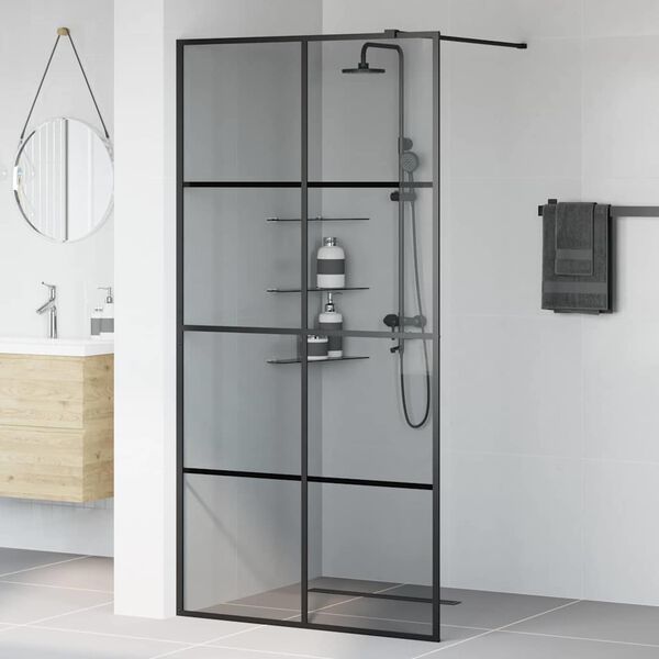 vidaXL Parete Doccia Walk-in Nero 100 x 195 cm vetro temperato