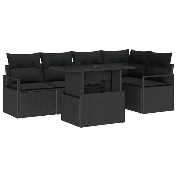 vidaXL Set Divano da Giardino con cuscino 6 pcs Nero polyrattan
