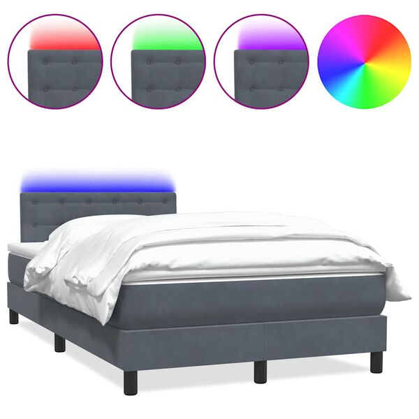 vidaXL Letto a Molle con Materasso e LED Grigio Scuro 120x220 cm Velluto