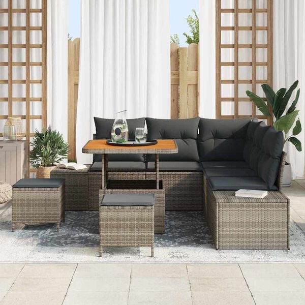 vidaXL Set Divano da Giardino con cuscino 8 pcs Grigio Poly Rattan