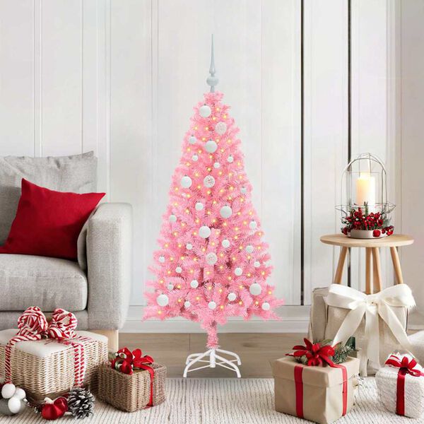 vidaXL Albero di Natale con 150 LED con supporto Rosa 120 cm PVC