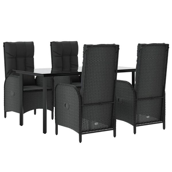 vidaXL Set da Pranzo da Giardino 5 pz Nero con Cuscini in Polyrattan