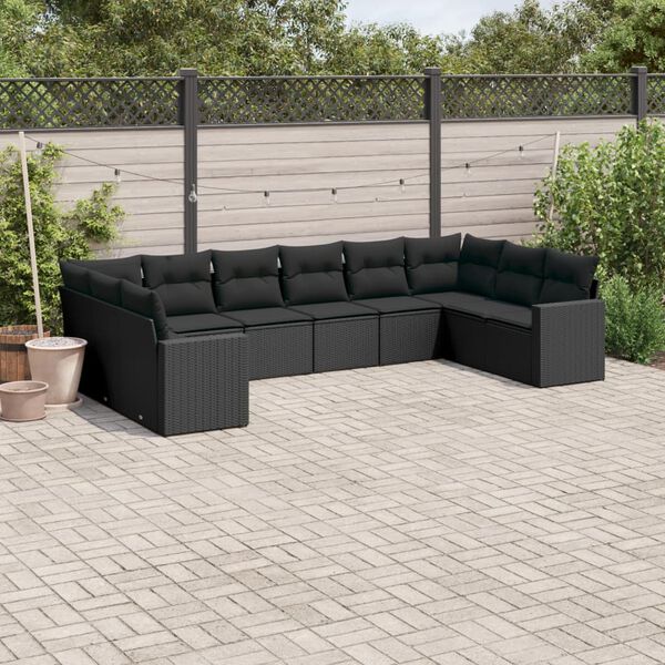 vidaXL Set Divani da Giardino 10pz con Cuscini in Polyrattan Nero