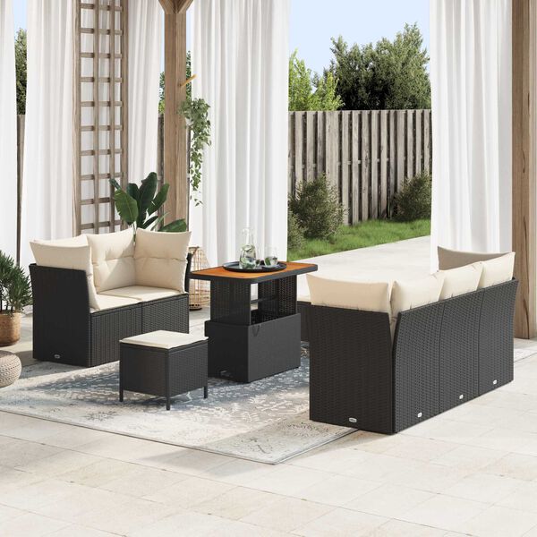 vidaXL Set Divano da Giardino 8 pcs Nero polyrattan