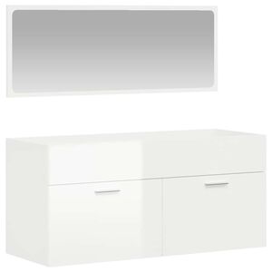 vidaXL Mobile da Bagno con Specchio Bianco Lucido in Legno Multistrato
