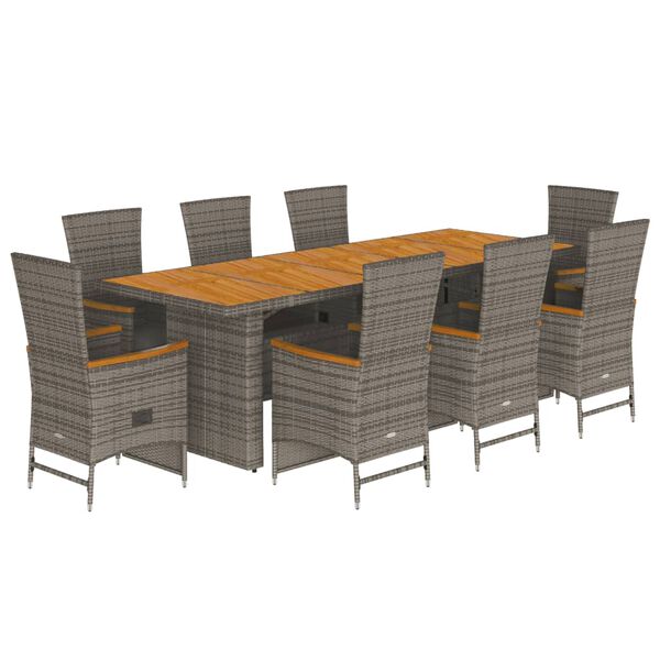 vidaXL Set da Pranzo da Giardino 9 pz con Cuscini in Polyrattan Grigio