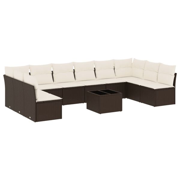 vidaXL Set Divani da Giardino 11 pz con Cuscini Polyrattan Marrone