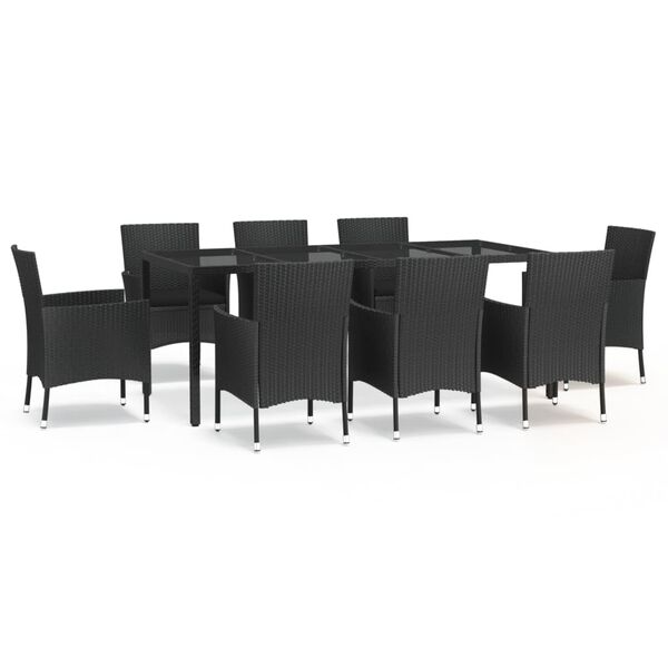 vidaXL Set da Pranzo da Giardino 9 pz con Cuscini Nero in Polyrattan