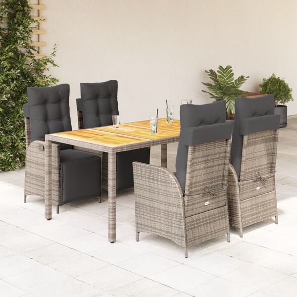 vidaXL Set da Pranzo da Giardino 5 pz con Cuscini in Polyrattan Grigio