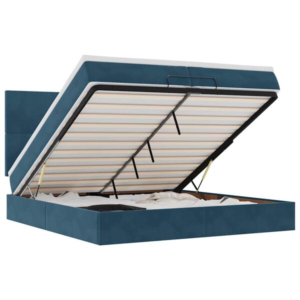 vidaXL Pouf Letto con Materassi e LED Blu Scuro 200x200cm Velluto