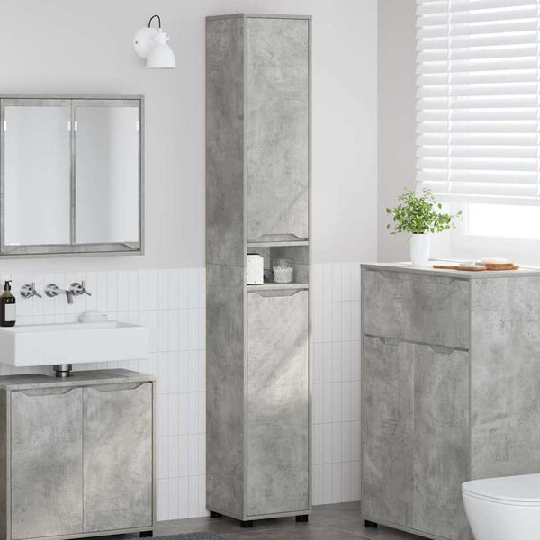 vidaXL Mobile da Bagno con porta Grigio cemento 30,5 x 30 x 195 cm
