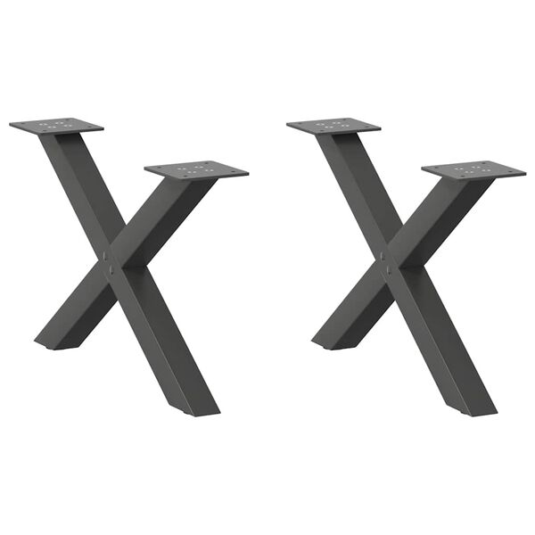 vidaXL Gambe per Tavolino da Caff&egrave; a Forma di X 2 pz Antracite 50x(30-31) cm Acciaio