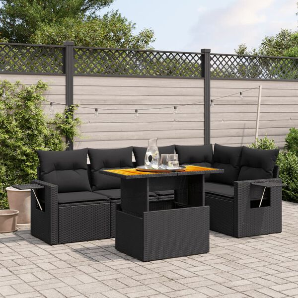 vidaXL Set Divano da Giardino 6 pz con Cuscini Nero in Polyrattan
