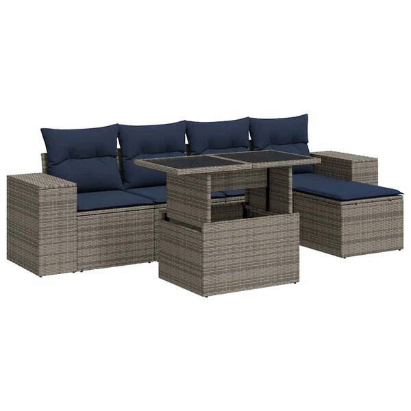 vidaXL Set Divano da Giardino 6pz con Cuscini Grigio Polyrattan Acacia