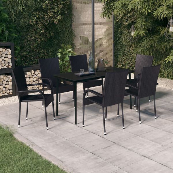 vidaXL Set da Pranzo da Giardino 7 pz Nero