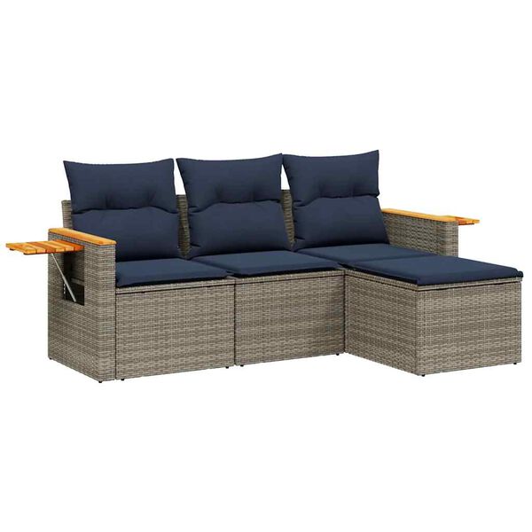 vidaXL Set Divani da Giardino 4 pz con Cuscini Grigio in Polyrattan
