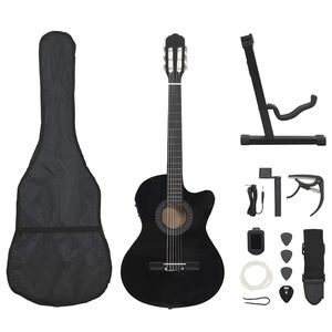 vidaXL Set Chitarra Western 12 pz con Equalizzatore e 6 Corde Nera