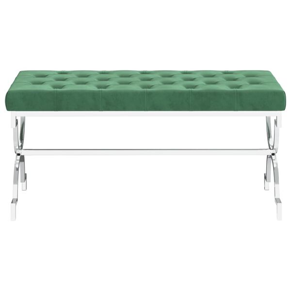 vidaXL Panca 99 cm Verde Scuro in Velluto e Acciaio Inossidabile